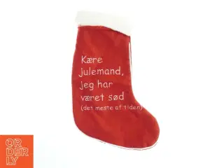 Rød julesok med tekst (str. 45x32 cm)