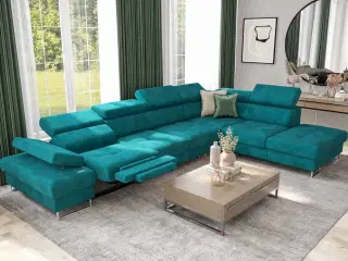 GALAKSE RELAX HJØRNESOFA MED SOVEFUNKTION 225X350 CM Nuancer af turkis HØJRE