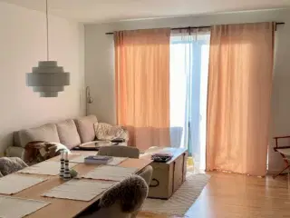 Dobbeltgardiner (beige) og gardinstang (sort)