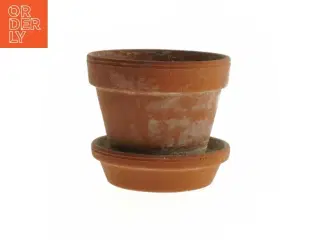 Terracottakrukke med underskål (str. Ø. 11,5 cm. længde, 10 cm)