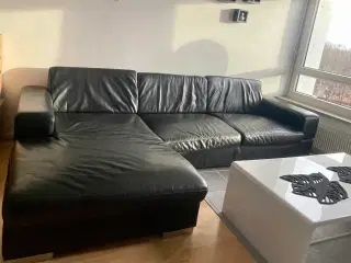 Ægte læder sofa med chaiselong