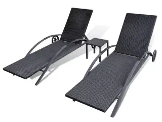 Liggestole med bord polyrattan sort