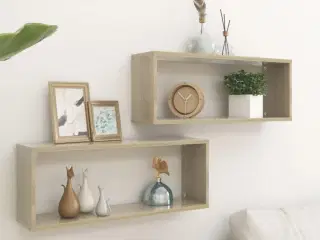 Væghylder 2stk. 60x15x23cm kubeformet konstrueret træ sonoma-eg