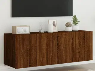 Væghængte tv-borde 2 stk. med LED-lys 60x35x41 cm brunt egetræ