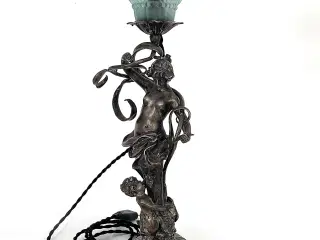 Art Nouveau Lampe, Hvidmetal, 100 år gl