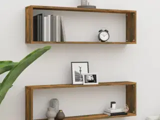 Væghylder 2 stk. 100x15x30 cm konstrueret træ røget egetræ