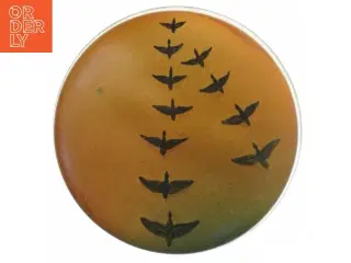 Dekorativ lille keramisk skål med fuglemotiv (str. 11 cm)