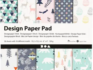 Designpapir i blok, ark 15,2x15,2 cm, 120 g, lys grøn, rosa, hvid, 50ark/ 1 pk.