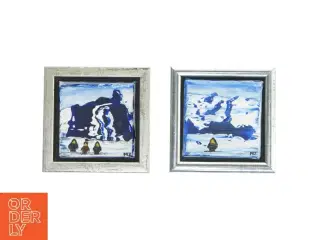 Små malerier i ramme fra Minannguaq Zeeb (str. 13,5 cm. x. 13,5 cm. 2 styk)