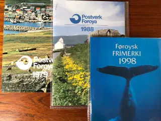 Frimærker Færø årsmapper 1979+1988+1998