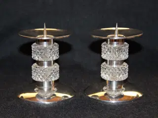 2 lysestager i sterling sølv med glas
