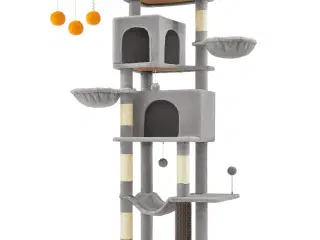 Kattetræ – SONGMICS Feandrea, 175 cm højt, multi-level kattemøbel med 2 huler, 2 kurve, 5 kradsepæle, selv-plejer, udkigsplads og hængekøje, indendørs, duegrå