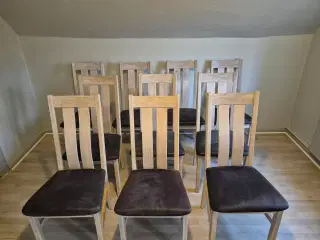 10 stk egetræs stole med robust mørkegrå betræk 