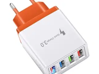 4 stk. Hurtig opladning USB-vægadapter 4 porte orange