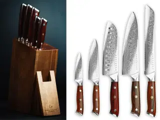 Stort knivsæt samt knivholder