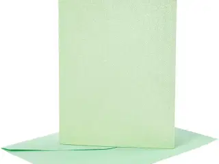 Kort og kuverter, kort str. 10,5x15 cm, kuvert str. 11,5x16,5 cm, perlemor, 120+210 g, lys grøn, 4sæt/ 1 pk.