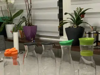 Glaskander med låg i forskellige farver