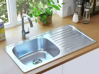 Køkkenvask med strainer og vandlås rustfrit stål