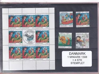 Danmark - Miniark 1308 + enkeltmærker - Stemplet