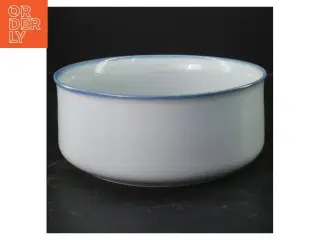 Hvid keramisk skål med blå kant (str. Ø 20,5 cm)