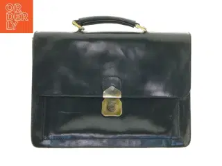 Sort læder dokumentmappe (str. 28x36,5 cm)