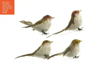 4 Dekorationsfugle med fjer (str. 9 cm)