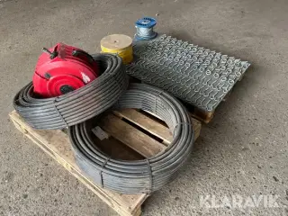 LOT: kroge, wire, slangeopruller, 200 meter PEL rør