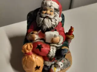 Gammelt julepynt fyrfadsstage julemand i stol