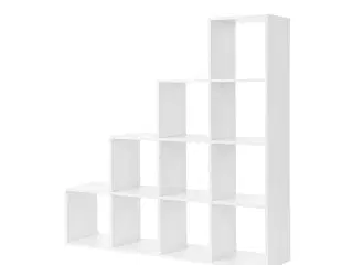 Bogreol i kuber – VASAGLE trappereol, rumdeler, 10 åbne rum, hvid, 129,5 × 129,5 × 29 cm