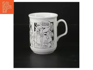 Porcelænskrus med tegneserie (str. Ø 7,5 cm højde 10 cm)