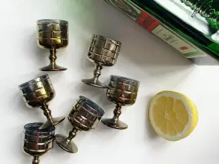 Portvin/shotglas, metalliske, 6 stk samlet, NB