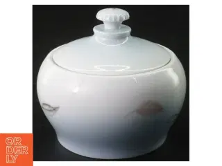 Hvid porcelænssukkerskål med låg fra B&G (str. 11 cm i diameter)