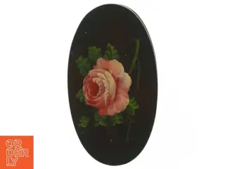 Oval trææske med blomstermotiv (str. 18 x 10 cm)