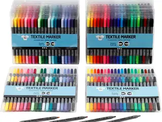 Tekstiltusch, streg 2,3+3,6 mm, standardfarver, suppleringsfarver, 24x20stk./ 1 pk.