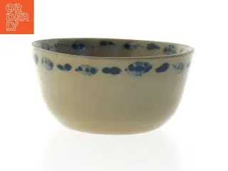 Håndlavet Saltglaseret Keramikskål med blåt mønster (str. 13 x 6 cm)