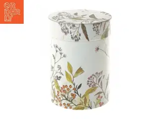 Vintage metal opbevarings dåse med floralt design (str. Ø 11 cm længde 15,5 cm)
