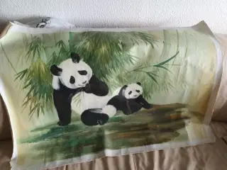 Flot Stort Maleri af 2 Pandaerpå lærred