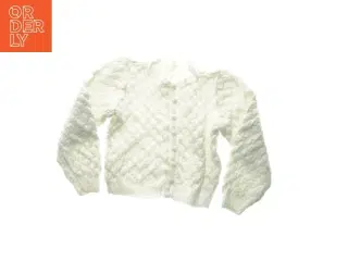 Hjemmestrikket hvid cardigan (str. 44 x 40 cm ærme 39 cm)