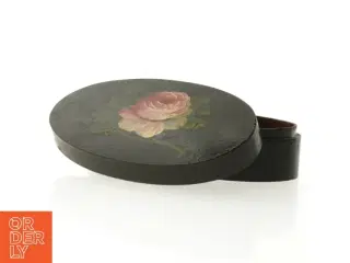 Oval trææske med blomstermotiv (str. 20 x 11 cm)