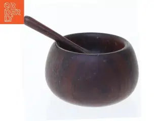 Træskål med ske, til salt (str. 6,5 cm)