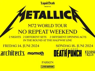 2 billeter til Metallica i Parken 16.6 - halv pris