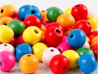Træperler, diam. 10 mm, hulstr. 2,5-3 mm, ass. farver, 500g/ 1 ps.