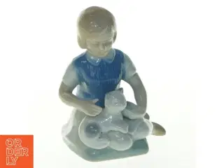 Porcelænsfigur af pige med kat (str. 9,5x7,5 cm)