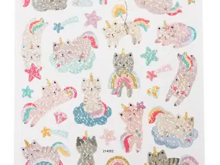 Farverige Unicorn Katte Stickers - 15x16,5 cm Ark