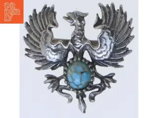 Broche med ørnemotiv og turkis sten (str. 4,5x4,5 cm)