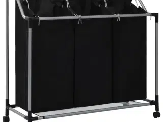 Vasketøjskurv med 3 poser stål sort