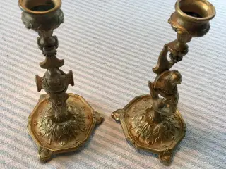 2 antikke lysestager af messing 