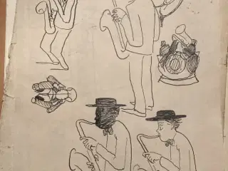 Tegning tusch jazzmusiker Lester Young,