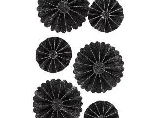 Rosetter, diam. 35+50 mm, sort glitter, 6stk./ 1 pk.