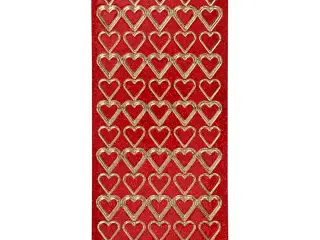 Stickers, hjerter, ark 10x23 cm, guld, rød glitter, 1 ark
